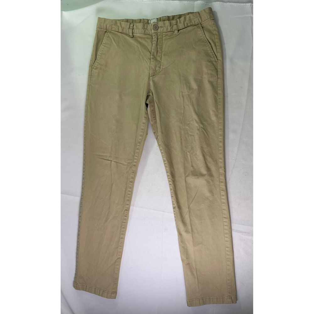 H&M Slim Fit Chino Pants Tan Khaki Mens Flat Front Casual Preppy Twill Slacks 32